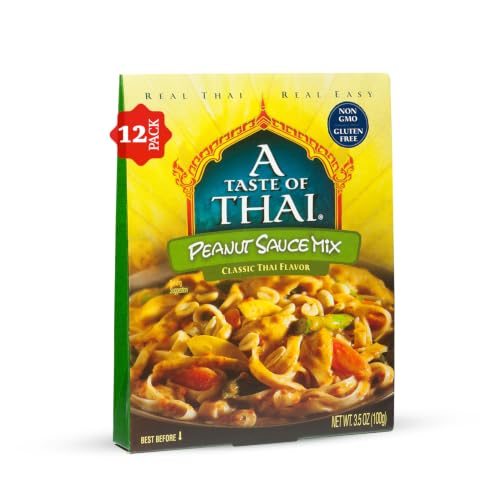 A Taste of Thai Peanut Sauce Mix Packets | Authentic Thai-Style Sauce with Ground Peanuts & Traditional Spices | Ready in Minutes | No Artificial Flavors | Non-GMO, Gluten-Free – (12 Pack, 3.5 oz Each)