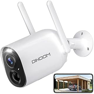 DIHOOM Security Camera Outdoor Wireless, 2K Rechargeable Battery Operated Security Camera, Wireless CCTV Camera Outdoor with Color Night Vision, Human Motion Detection, 2 Way Audio, IP65 Waterproof