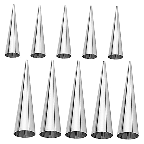 GRIRIW 10pcs Stainless Steel Pastry Cream Horn Molds Easy Croissant Baking Cones for Home Use