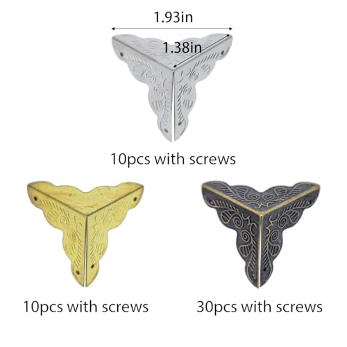 Image of 50pcs Furniture Corner Protector, Vintage Corner Decorative Metal Edge Covers Antique Triangle Edge Guard with Mounting Screws for Storage Box Jewelry Case Cabinet Table Wooden Chest