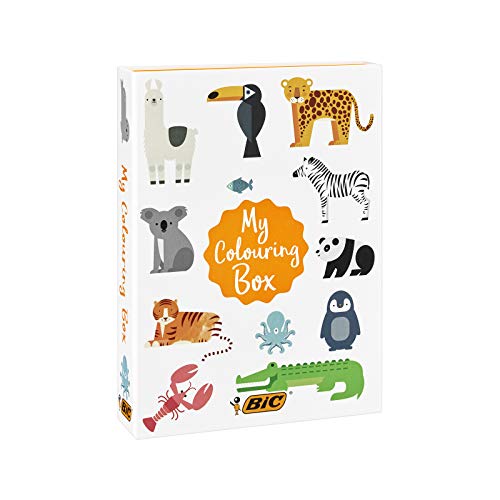 BIC My Colouring Box - Malset mit 12 Markern/ 18 Buntstiften/ 6 Glitzerklebern/ 1 Malbuch und 36 Aufklebern