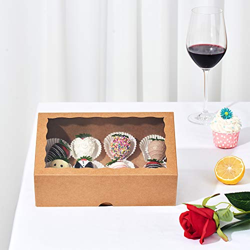 JCXGRVC 4PCS 10 x 7 x 2.5 inches Premium Cookies Boxes, Strawberries Boxes with Clear Window, Brown Natural Kraft Paper Box - Image 3