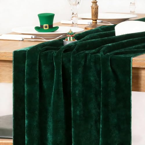 MLMC Velvet Valentines Table Runner 10ft Luxury Velvet Fabric Elegant Valentine's Day Decorations 20x120 Inches for Wedding Holiday Kitchen and Dining Table Decor, 2 Pack, Emerald Green