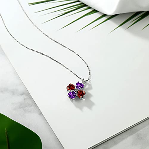 Gem Stone King 925 Sterling Silver Purple Amethyst and Red Garnet 4 Heart Shape Gemstone February Birthstone Pendant Necklace For Women (3.28 Cttw, 6MM Heart, with 18 Inch Silver Chain) - Image 5