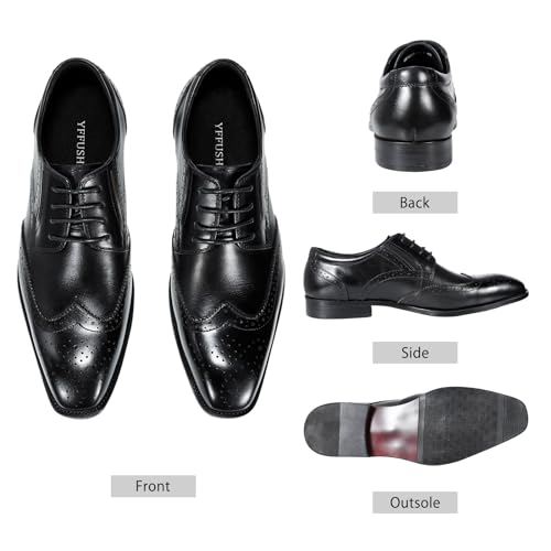 YFFUSHI Men's Oxfords Shoes Classic Leather Wingtip Lace Up Modern Formal Dress Shoes3