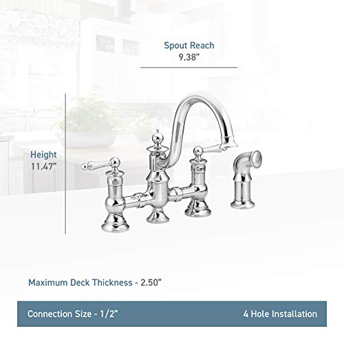 Moen S713Srs Waterhill Two-Handle Traditional Bridge Kitchen Faucet With Side Sprayer, Spot Resist Stainless #TOP2