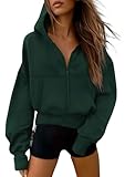 PRETTYGARDEN Women's Zip Up Y2K Hoodies 2026 Fall Fashion Long Sleeve Hooded Fleece Sweatshirts Casual Jacket Winter Clothes (Dark Green,Large)