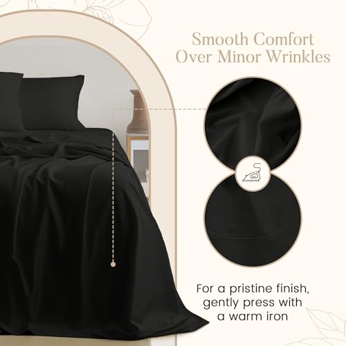 Egyptian Cotton Sheets Split King Size Sheet Set, 800 Thread Count Sateen Weave Hotel Collection Split King Sheet Deep Pockets, Cotton Bed Sheets Fits up to 17" – Black