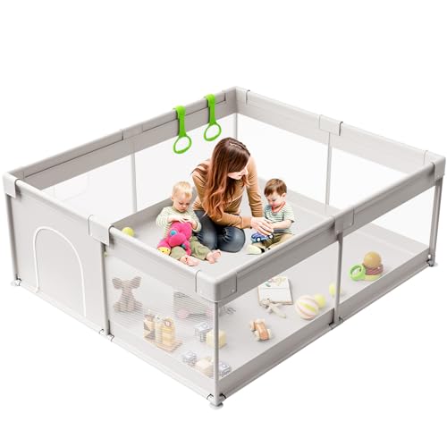 Lertantri Grand Parc Bébé 175x150x66cm – Parc de Jeux Bébé XXL Stable et Sécurisé, Maille Respirante, Structure en Acier Inoxydable, Facile à Monter pour Intérieur et Extérieur