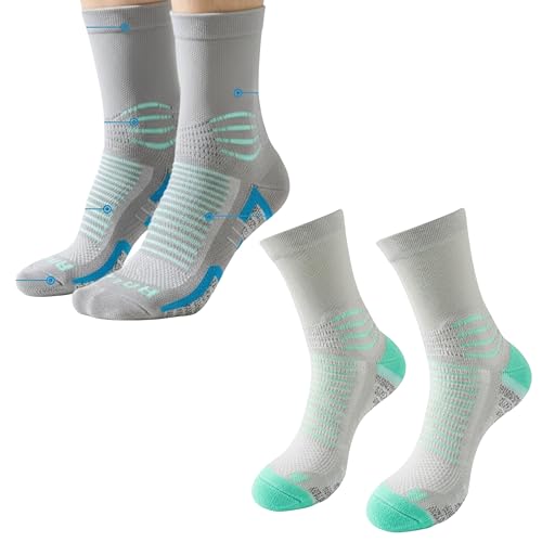 Image of Crew Socks for Women & Men Circulation, Diabetic and Neropathy Pain Relief, Swelling, Neuropathy, Runner, Nurses, Travel, Pregnancy, Flying - Pack of 2- (Grey+ Cyan)