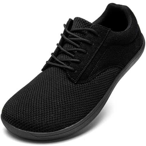 Oltyutc Barefoot Shoes Mens Trainers Wide Toe Box Trail Walking Minimalist Zero Drop Breathable Sport Outdoor Shoes All Black Mens Size 8 UK(Label Size:42)