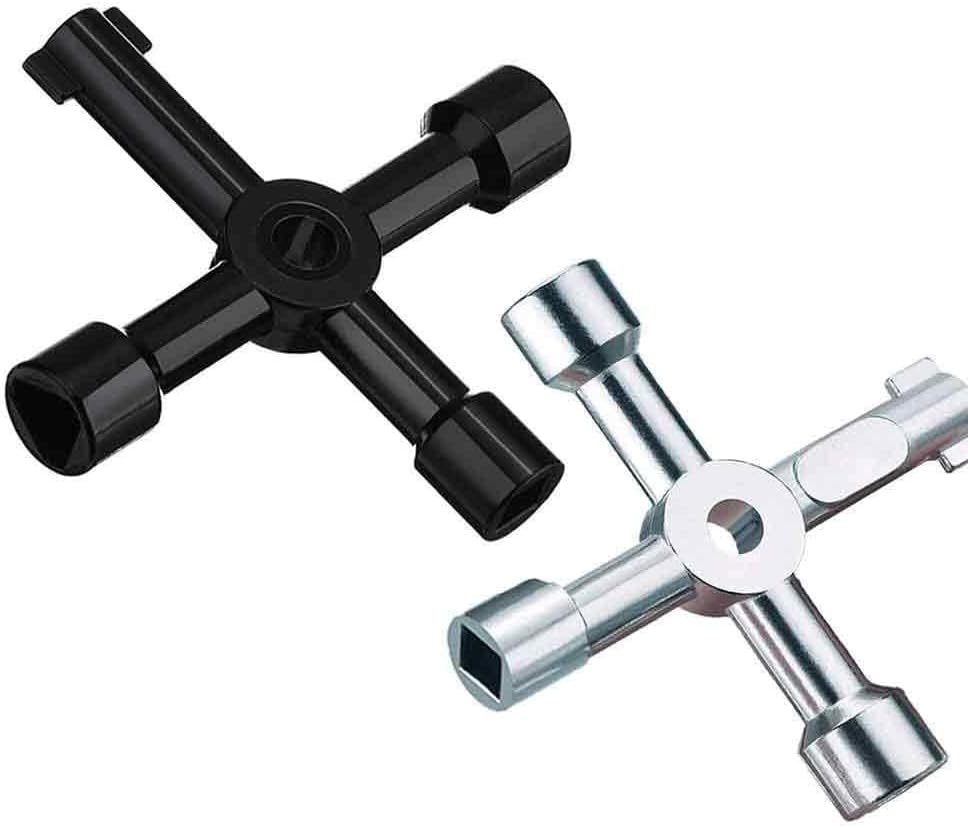 2 Pack Meter Box Key Gas Key Meter Key 4-in-1 Multi-Functional Utilities Key for Electric Cupboard Cabinet Opening Key (Black Silver)