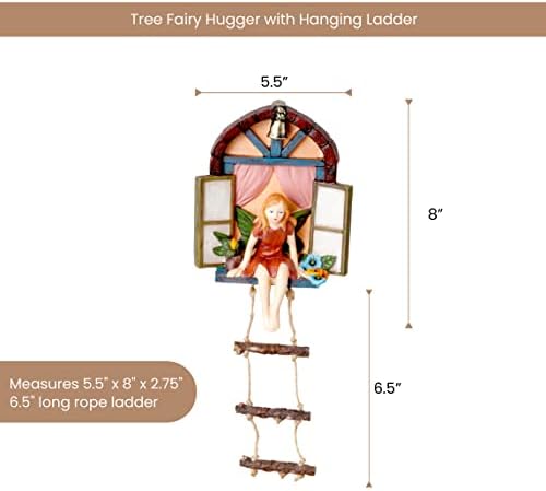 Bits and Pieces - Fairy Tree Hanger with Ladder - Yard Decorations - Whimsical Fairy Sculpture - Indoor/Outdoor Decoration - Garden Decor