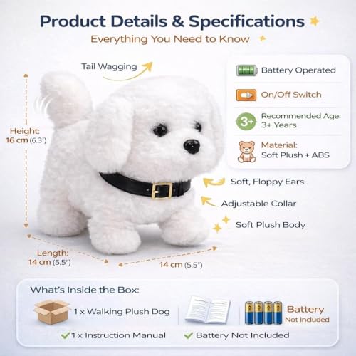 Image of Rabbit Interactive Electronic Pet Plush Bunny Toy with Sounds | Educational Interactive Bunny Rabbit Toy for Baby Kids | Animated Walking Wiggle Ears Twitch Nose Gift for Birthday. (White Dog)