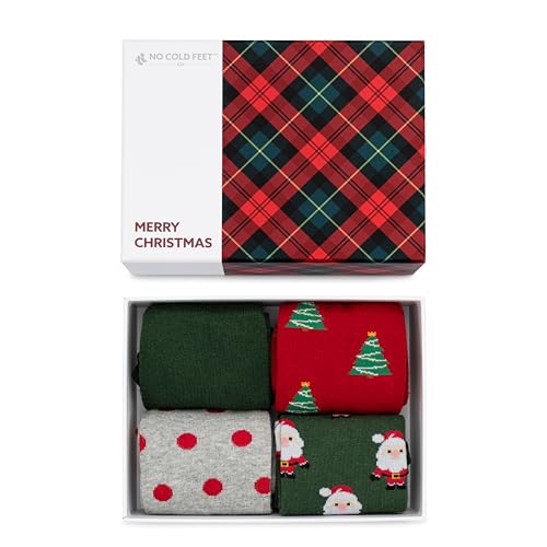 Fun Cute Christmas Novelty Dress Socks for Men for Xmas and Holidays, Gift Box Set, 4-Pack
