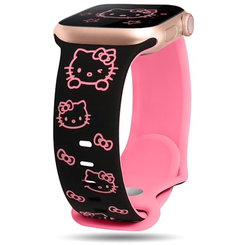 Girovo Cute Cat Engraved Band Compatible with Apple Watch Bands for Women 40/38/41/42mm (Series 11/10) Funny Cartoon Pattern Soft Silicone Sport Stylish Strap for iWatch Series 9 8 7 6 5 4 3 2 1 SE