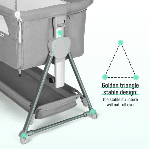 Cowiewie Baby Bassinet, Beside Sleeper For Baby Easy Folding Bedside Bassinet With Storage Basket And Wheels To Reduce Mom's Fatigue (Dark Grey) 2023 New #TOP4
