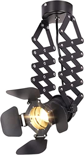 Aiskdan techo vintage lámpara E27, se puede subir y bajar foco techo, foco led interior de metal Luz blanca cálida, Adecuado para tienda, Sala de estar, Comedor (con fuente de luz)