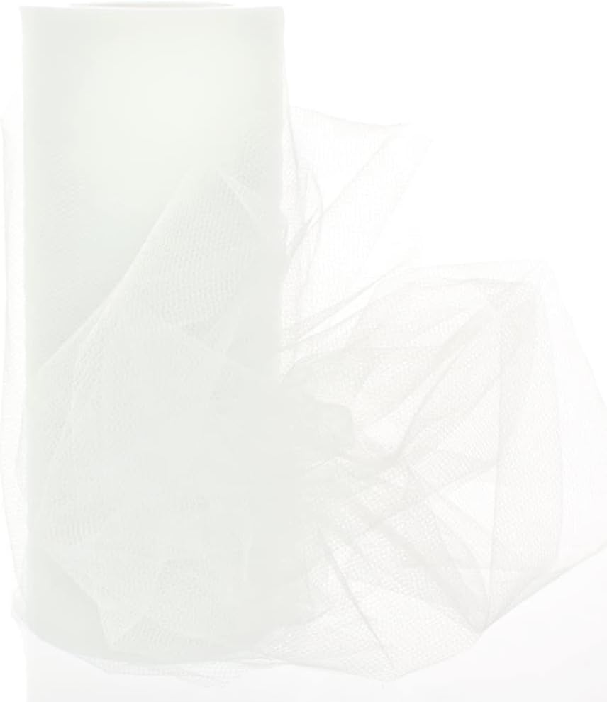 6" Tulle Fabric Roll Premium Craft mesh for Wedding Decorations Party Favors Gift Wrapping Bows Tutus Floral Arrangements Chair Sashes and DIY Projects Soft Sheer Netting (White, 25 Yards)