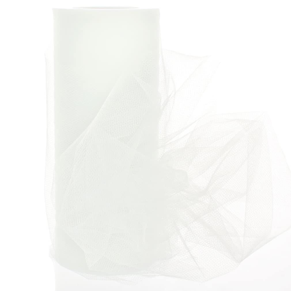 6" Premium Tulle Fabric Roll for Crafts, Wedding, Party Decorations, Gifts - White 25 Yard Spool