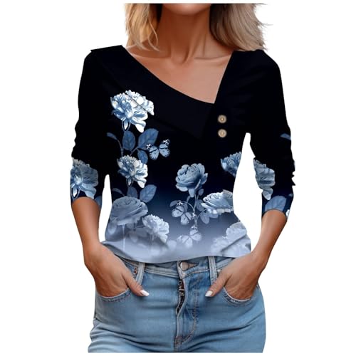 Spring Tops for Women 2025 Trendy Casual Long Sleeve Asymmetric V Neck Button Blouses Dressy Woman Shirts Clothing