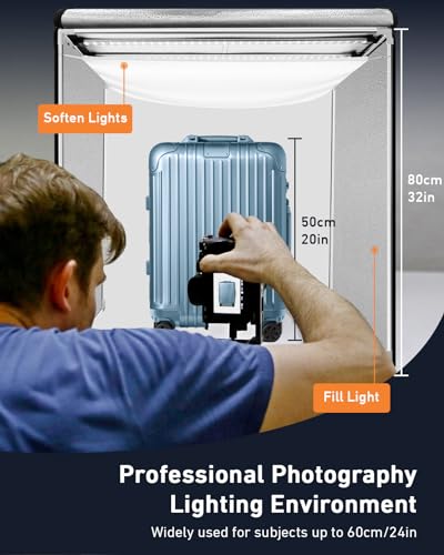 DUCLUS Fotobox 80 cm (32 cale), profesjonalny składany zestaw do studia fotograficznego z 3 regulowanymi panelami LED i bezstopniowym ściemnianiem 5600 K, 6 matowych backdrops PP, namiot świetlny do