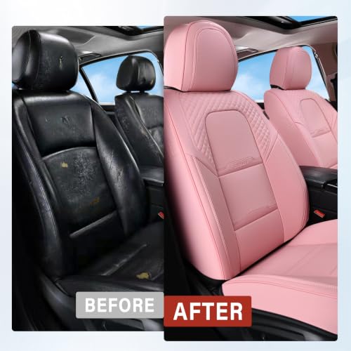 Image of Coverado Car Seat Covers Front Seats, 2 Piece Car Seat Protector with Removable Headrest, Nappa Leather Breathable Seat Cushion Universal Fit for Truck Automotive Most of Cars Pink
