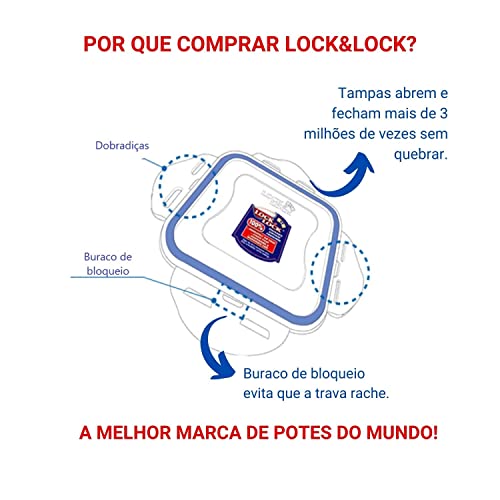 Kit Jogo 4 potes hermético tampa travas retangular porta papinha bebê sem BPA Lock&Lock 350mL