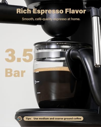 SHARDOR 3.5 Bar Espresso Machine, Compact Expresso Coffee Machines for Home, 4-Cup Espresso Maker with Milk Frother for Cappuccino & Latte, Fast Heating System, Easy-to-Use, 800W, Black - 1