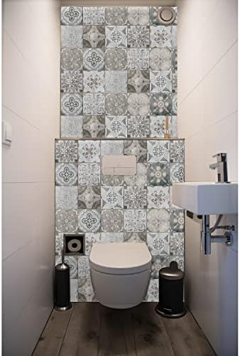 24pcs Tile Stickers for Kitchen Bathroom Tile Stickers Vintage Self Adhesive Wall Tiles Waterproof Oil-Proof Art (15cm x 15cm, 6x6 inches) Grey