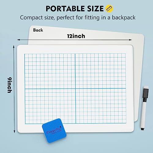 Magicfly Small White Board Grid Whiteboard Dry Erase Boards XY Axis Graph 9"x12", 16 Pack Mini Math Whiteboard Portable for Students Classroom Teachers School Supplies with 20 Pens and 16 Erasers by Magicfly - Image 5