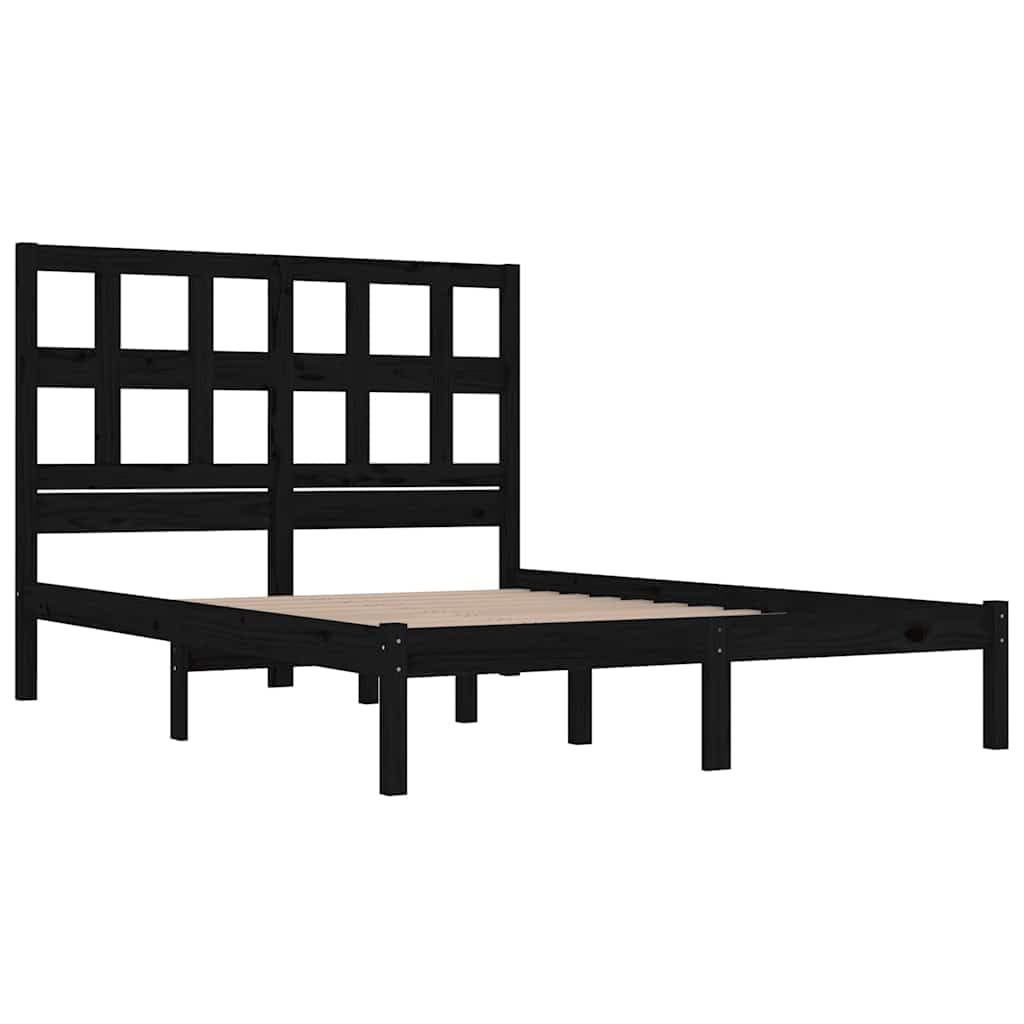 lite drewno sosnowe z zagłówkiem klasyczny czarny 140x190 cm | Rama łóżka sosnowa czarna 140x190 cm lite drewno z zagłówkiem do sypialni