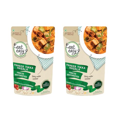 Image of Eat Easy Ready To Eat Paneer Tikka Masala- 95g (Pack of 2) Freeze Dried | Just Add Hot Water & Cook, Restaurant Style Instant Indian Curry for Travel, Office, Hostel Food, Camping, Road Trip, Train