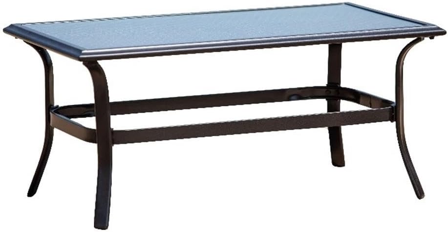 Steel Rectangle Patio Coffee Table, Black Finish with Tempered Glass Top, 18.89" H x 22.83" W x 42.5" D, Weatherproof, Durable Outdoor Furniture for Garden, Balcony, or Patio Use