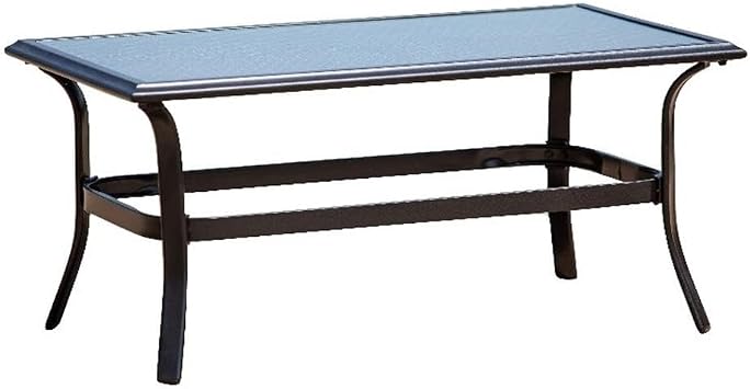 Steel Frame Rectangle Patio Furniture Coffee Table in Black with Tempered Glass