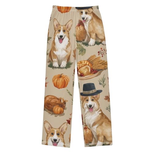 Corgi Dog Turkey Boys Long Pants Soft Trousers Elastic Waist Kids Lounge Bottoms with Pockets S-XL