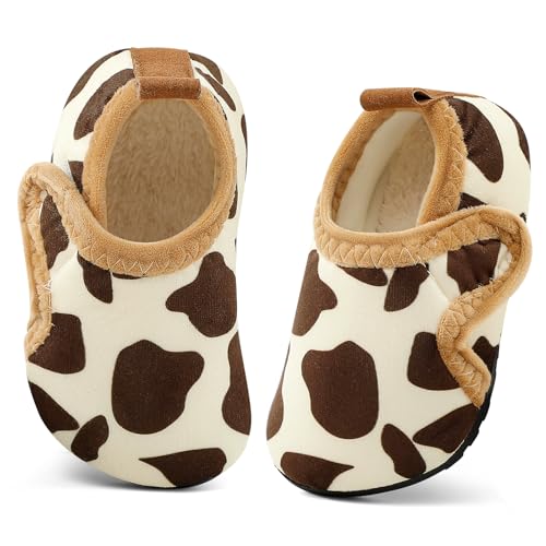 MASOCIO Zapatillas Casa Niño Niña Invierno Zapatillas de Estar por Casa Andar Pantuflas Peluche Calcetines Criança Pantufas Bebe Slippers Vaca Marrón (Talla Fabricante: CN 28-29) EU 25/26