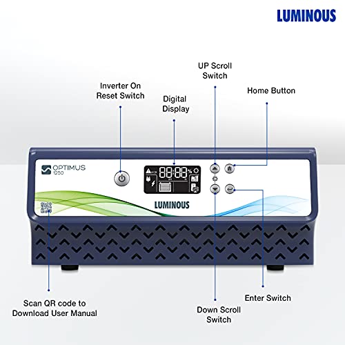 Image of Luminous Optimus 1250+ 1100VA 12V Pure Sine Wave Inverter for Home, Office & Shops | LCD Display & Easy Installation | Supports 1 Inverter Battery | 36 Months Warranty