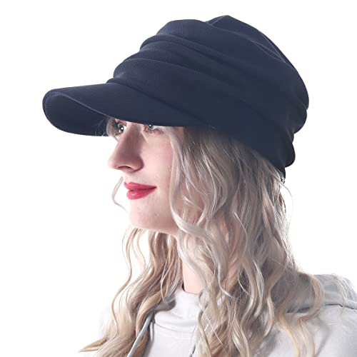 Hisshe Women Summer Knit Visor Beanie Newsboy Cabbie Beret Cap Daily Chemo Hat (Navy) #TOP25