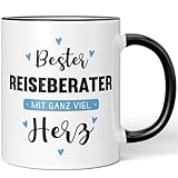 JUNIWORDS Tasse, Bester Reiseberater, mit ganz viel Herz, Schwarz (6060270)