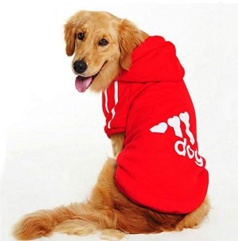 Krassu - Large Size Dog Clothes for Big Dogs Golden Retriever Winter Pet Hoodie Sportswear [Red 8XL]