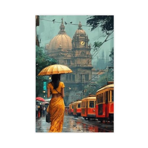 Wigonda Bengali Woman in Kolkata Street Canvas Poster Wall Art Prints Room Aesthetic Murals Bedroom And Living Decorations Unframe 12x18inch