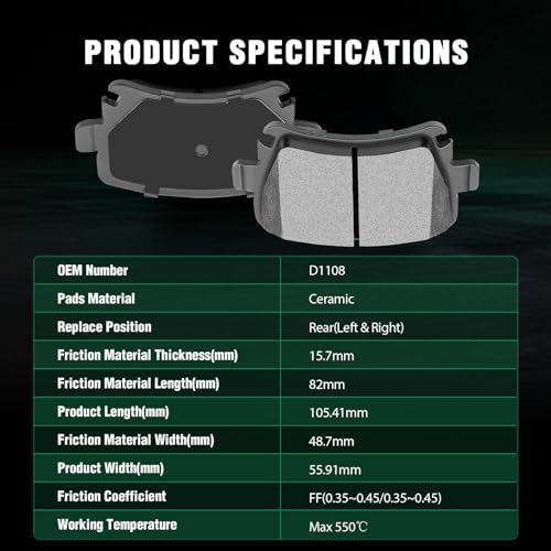 Image of AUTOMUTO Rear Brake Pads Kits, 4PCS Ceramic Brake Pads Set D1108 For Audi A3 A4 A6 Q3 TT, For Volkswagen CC Eos Golf