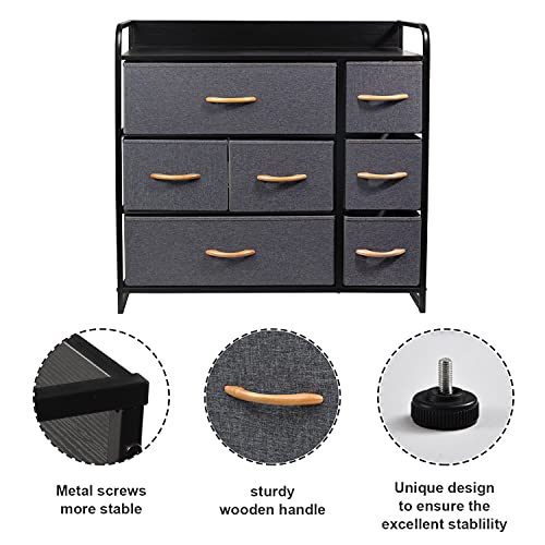 CERBIOR Drawer Dresser Storage Organizer 7-Drawer Closet Shelves, Sturdy Steel Frame Wood Top with Easy Pull Fabric Bins for Clothing, Blankets (Dark Grey) - Thumbnail 3