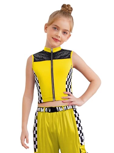 Kids Girls Hip Hop Street Dance Outfits Sleeve Sparkly Sequins Jacket Vest Sleeveless Front Zipper Top2