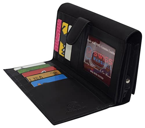 Womens Wallet RFID Blocking Genuine Leather Large Capacity Clutch Purse Smartphone Wallet Credit Card Holder (Black)3