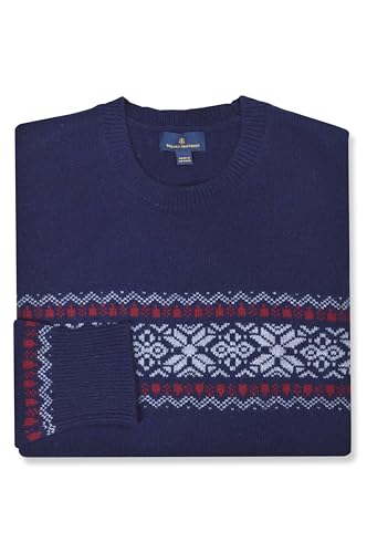 Brooks Brothers Mens Mediumweight Wool Blend Fair Isle Knit Crewneck Sweatshirt Sweater, (Large 201309 Navy Blue)