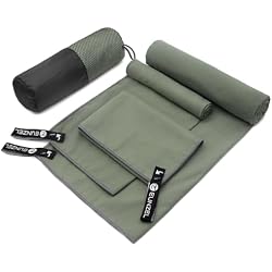 Eunzel Quick Dry Camping Towel, Microfiber Travel Towel 3 Size at 1 Pack,Fast Drying Towel Set for Camping, Beach, Gym, Sports, Yoga & Swimming Pool, Army Green
