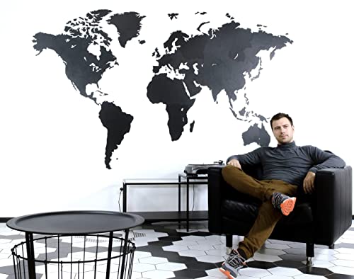 Mimi Innovations - The Original Luxurious Wooden World Map Wall Decoration For Living Room, Office & Bedroom - 110.2X66.9 Inch/280X170 Cm - Black #TOP2