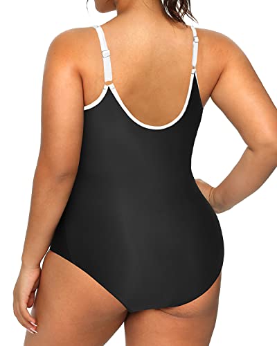 Daci Women Black Plus Size One Piece Zipper Swimsuits Ruched Tummy Control Bathing Suit Push Up Swimwear 24 Plus #TOP1